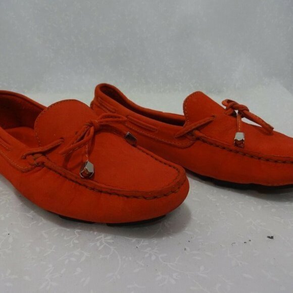 𝅺saks Fifth Avenue Women's Size 7B Moccasin Orange Suede Slip On Flat Shoes - Picture 7 of 7
